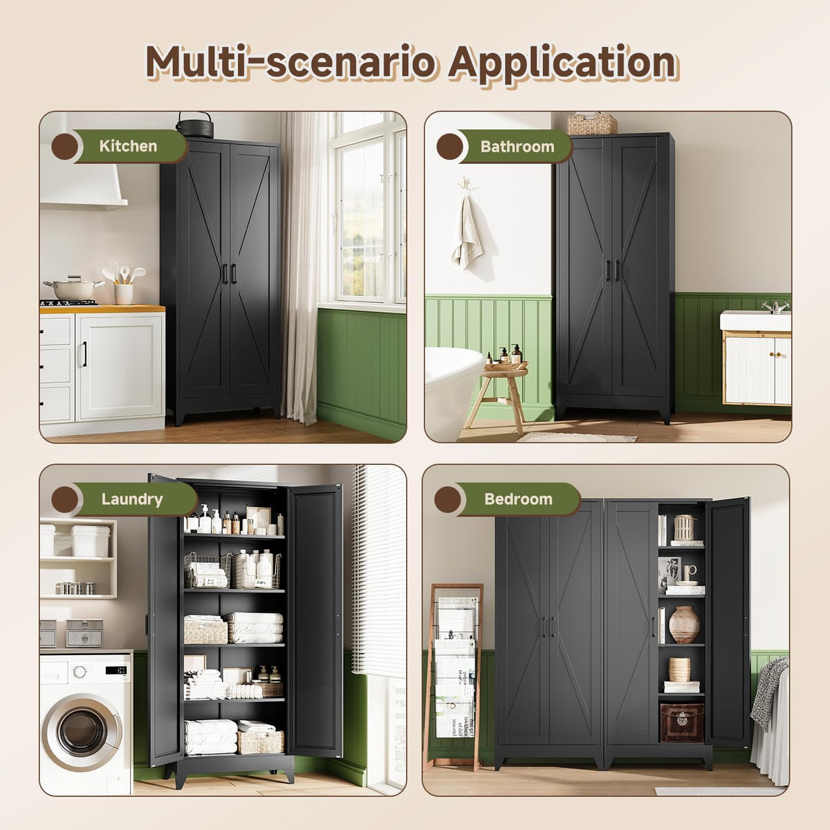 Letaya Storage Cabinet,75" H Metal Kitchen Pantry Cabinets with Doors and Adjustable Shelves,Pantry