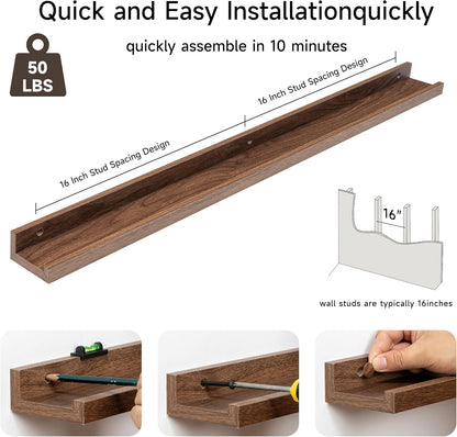 Fun Memories Picture Ledge Shelf, 36 Inch Floating Shelves Set of 2, Nursery Book Shelves for Toys