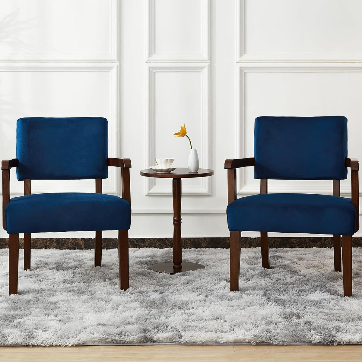 Accent Chair Set of 2 with Table, Living Room Chairs with Velvet Soft Seat & Armrests for Living