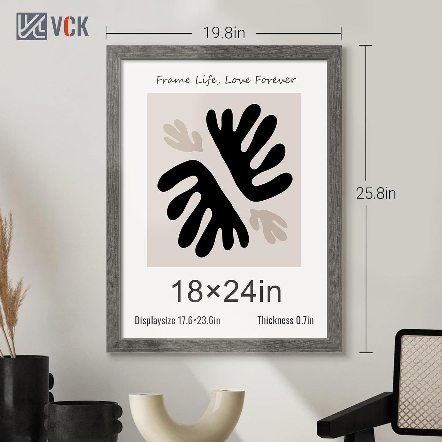 VCK 18x24 Frame Set of 3, Gray Solid Wood Poster Picture Frame, Exclusive Wood Grain, Wall Gallery