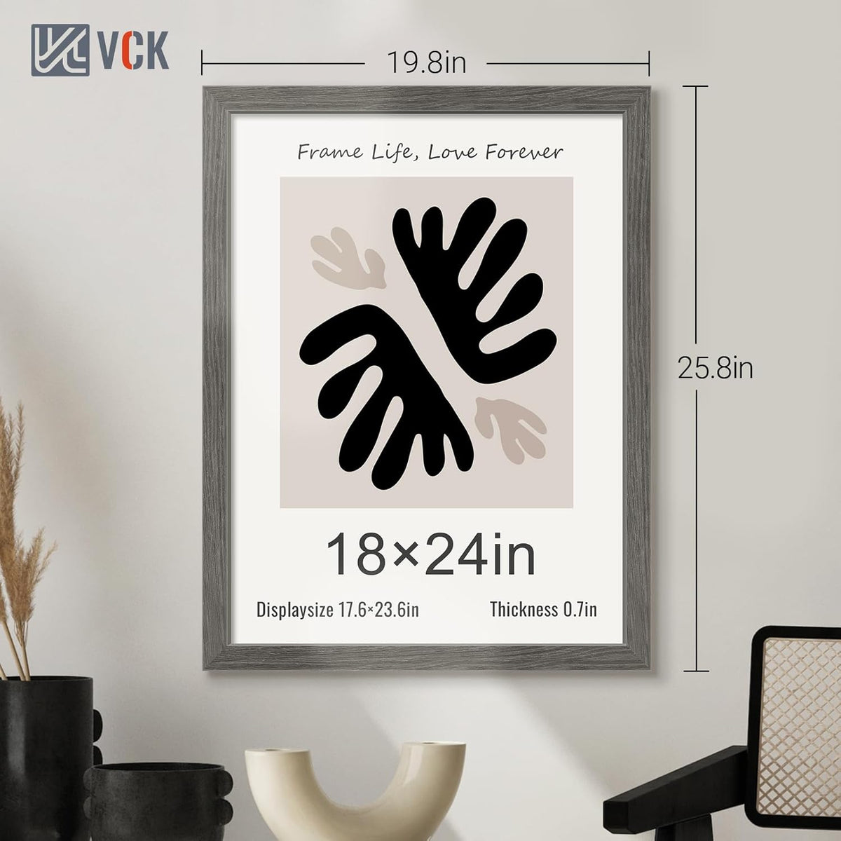 VCK 18x24 Frame Set of 3, Gray Solid Wood Poster Picture Frame, Exclusive Wood Grain, Wall Gallery