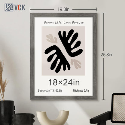 VCK 18x24 Frame Set of 3, Gray Solid Wood Poster Picture Frame, Exclusive Wood Grain, Wall Gallery