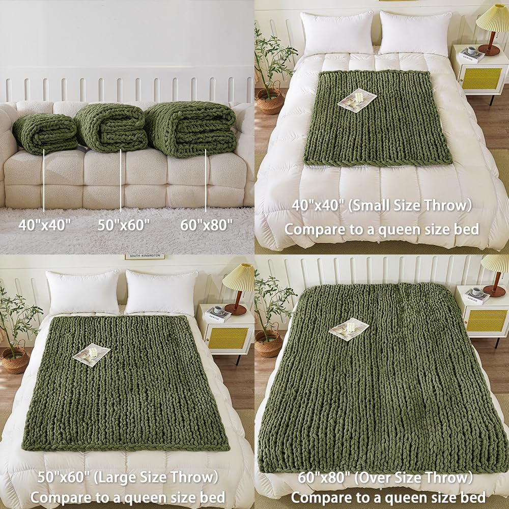 WESHIONGOO Chunky Knit Blanket Throw 50"×60" Knitted Throw Blankets for Couch Bed Fluffy Soft