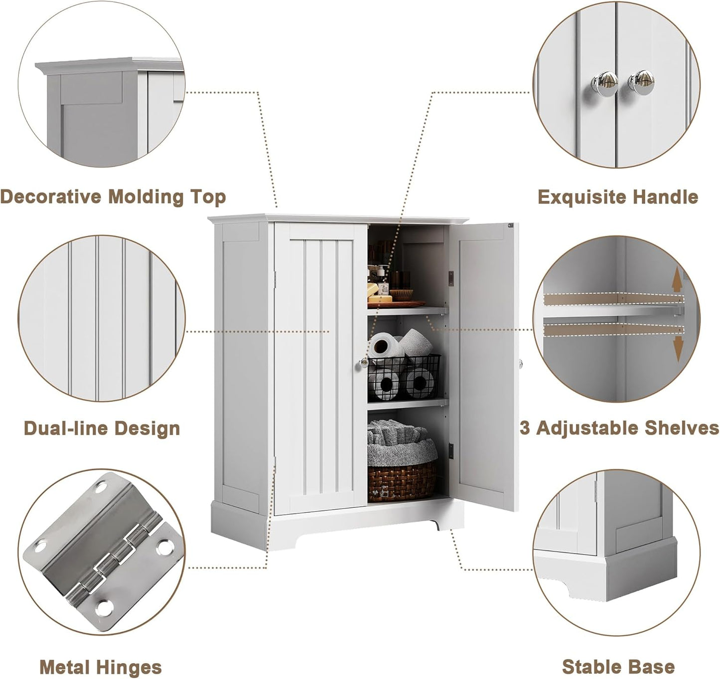 ChooChoo Bathroom Floor Cabinet, Modern Bathroom Storage Cabinet with 2 Doors and Adjustable