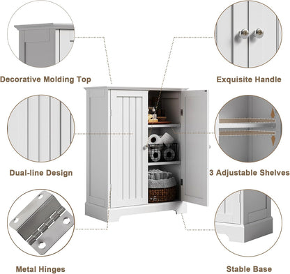 ChooChoo Bathroom Floor Cabinet, Modern Bathroom Storage Cabinet with 2 Doors and Adjustable