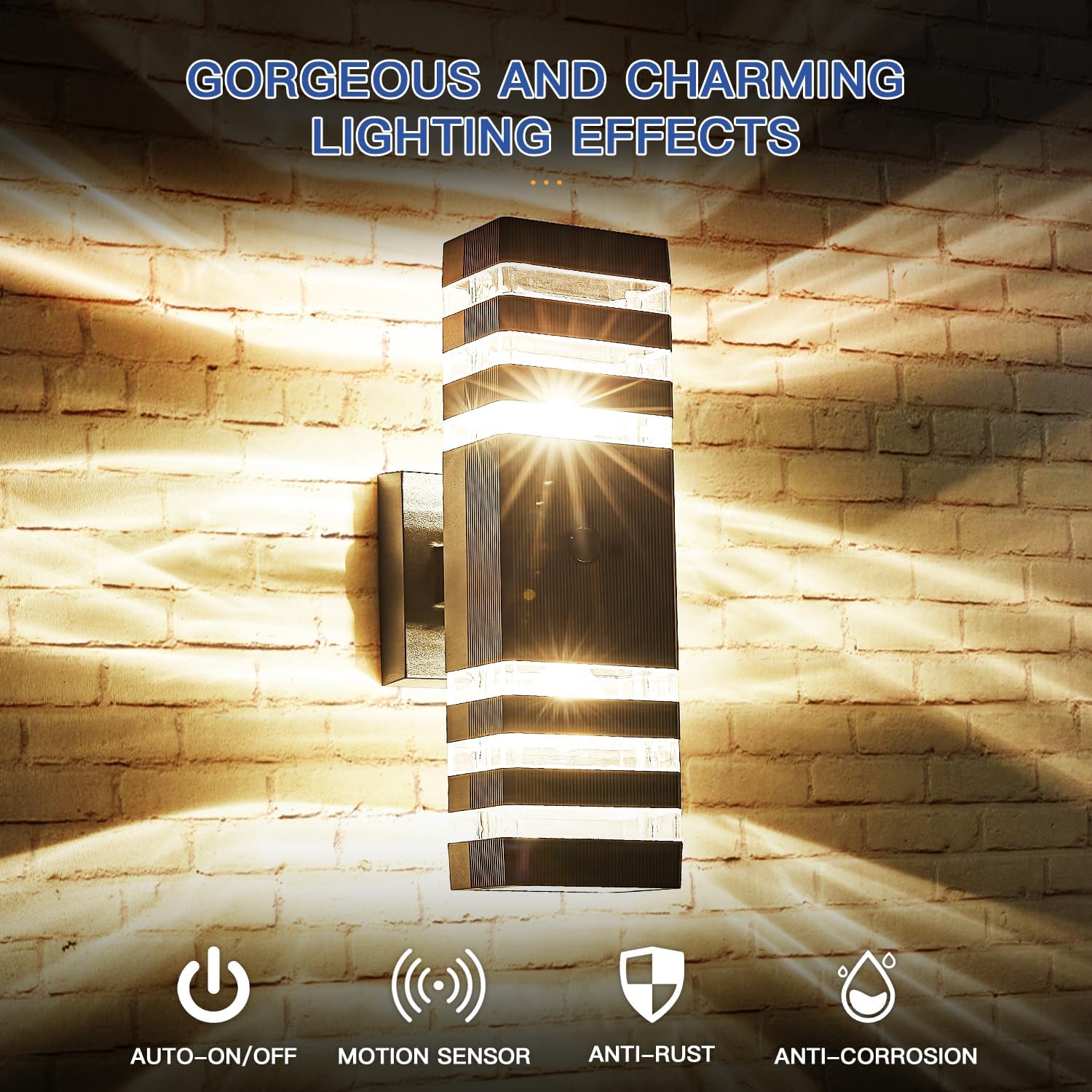 2 Pack Motion Sensor Outdoor Wall Light Fixture Up Down Porch Lights Modern Dusk to Dawn Exterior