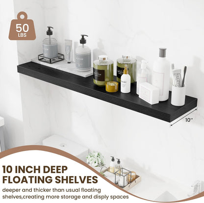 Fun Memories 10 Inch Deep Shelves, Floating Shelves for Wall 48 Inches Long, Wood Floating Shelves