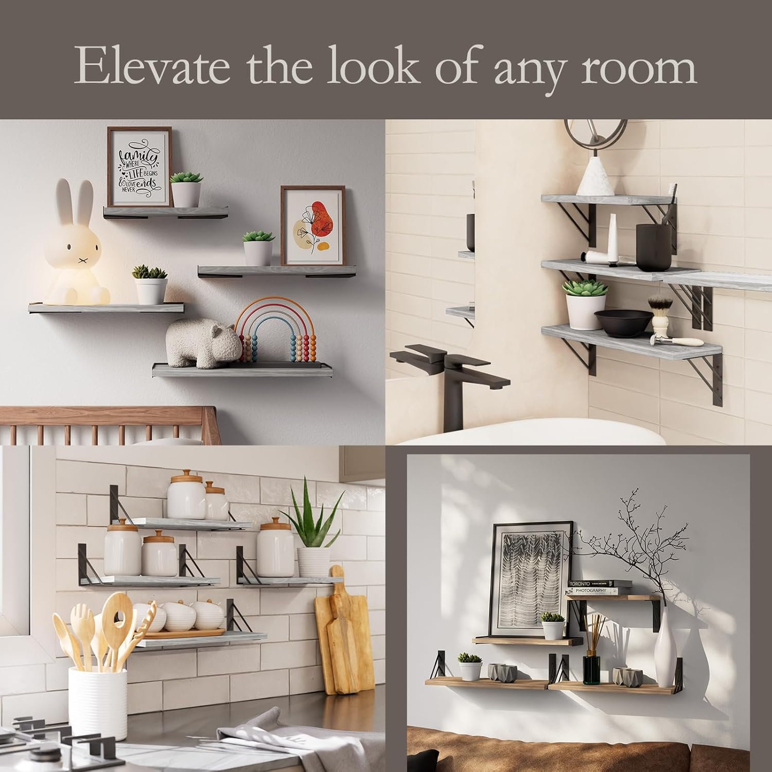 BAYKA Wall Shelves for Bedroom Decor, Floating Wall Shelves for Living Room Kitchen Storage, Wall