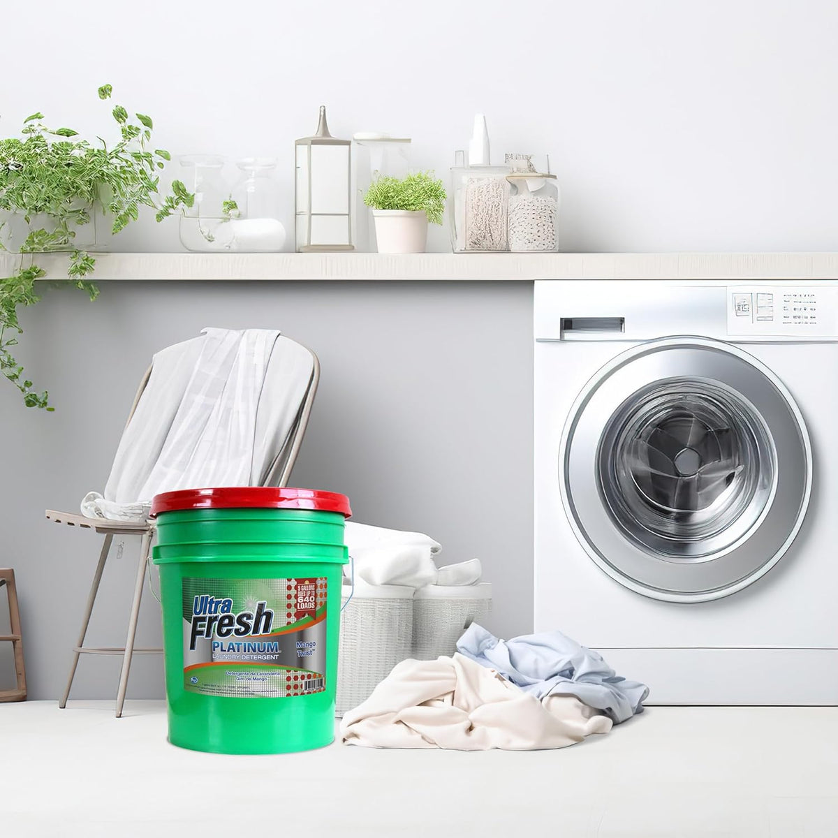 Ultra Fresh 5 Gallon Liquid Laundry Detergent Washing Soap for All Machine Types, 3X Platinum, Up
