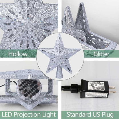 OurWarm Christmas Tree Topper Lighted Star Tree Toppers with LED Rotating Snowflake Projector