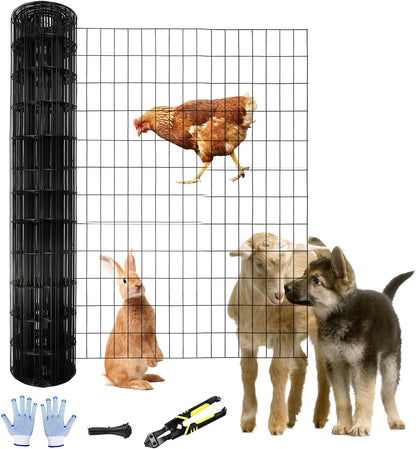 Tongmo 2 ft x 100 ft Black PVC Coated Welded Wire Fence, 16GA Garden Chicken Wire Fence Roll, Mesh