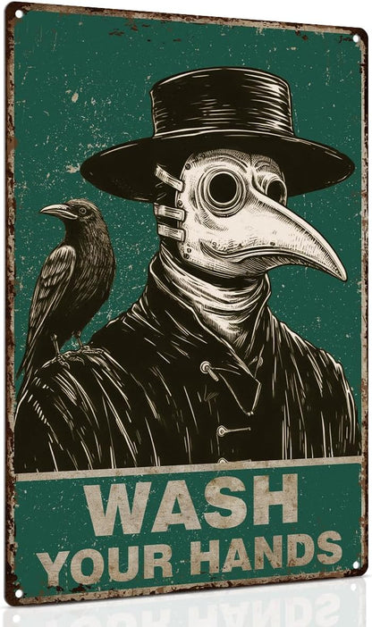 ALKB Halloween Bathroom Decor 8x12 Inch - WASH YOUR HANDS, Gothic Vintage Metal Tin Sign, Novelty