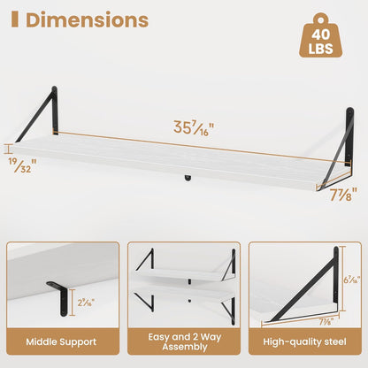 Heimlove 36 Inch White Floating Bookshelves Set of 3,Heavy Duty Wall Mounted Bookshelves,Wall