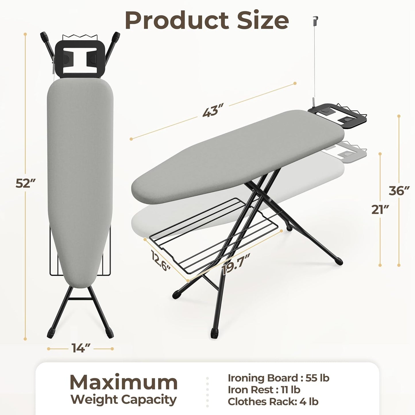 Yaheetech Ironing Board, Compact Iron Board with Cord Holder, Steam Iron Rest and Bottom Storage