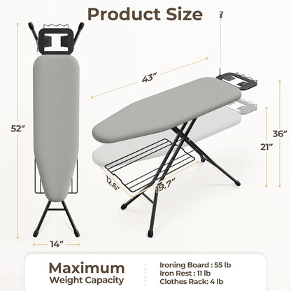 Yaheetech Ironing Board, Compact Iron Board with Cord Holder, Steam Iron Rest and Bottom Storage