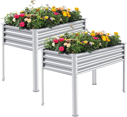 Land Guard 2Pcs Galvanized Raised Garden Bed with Legs, 48×24×32in Large Metal Elevated Raised