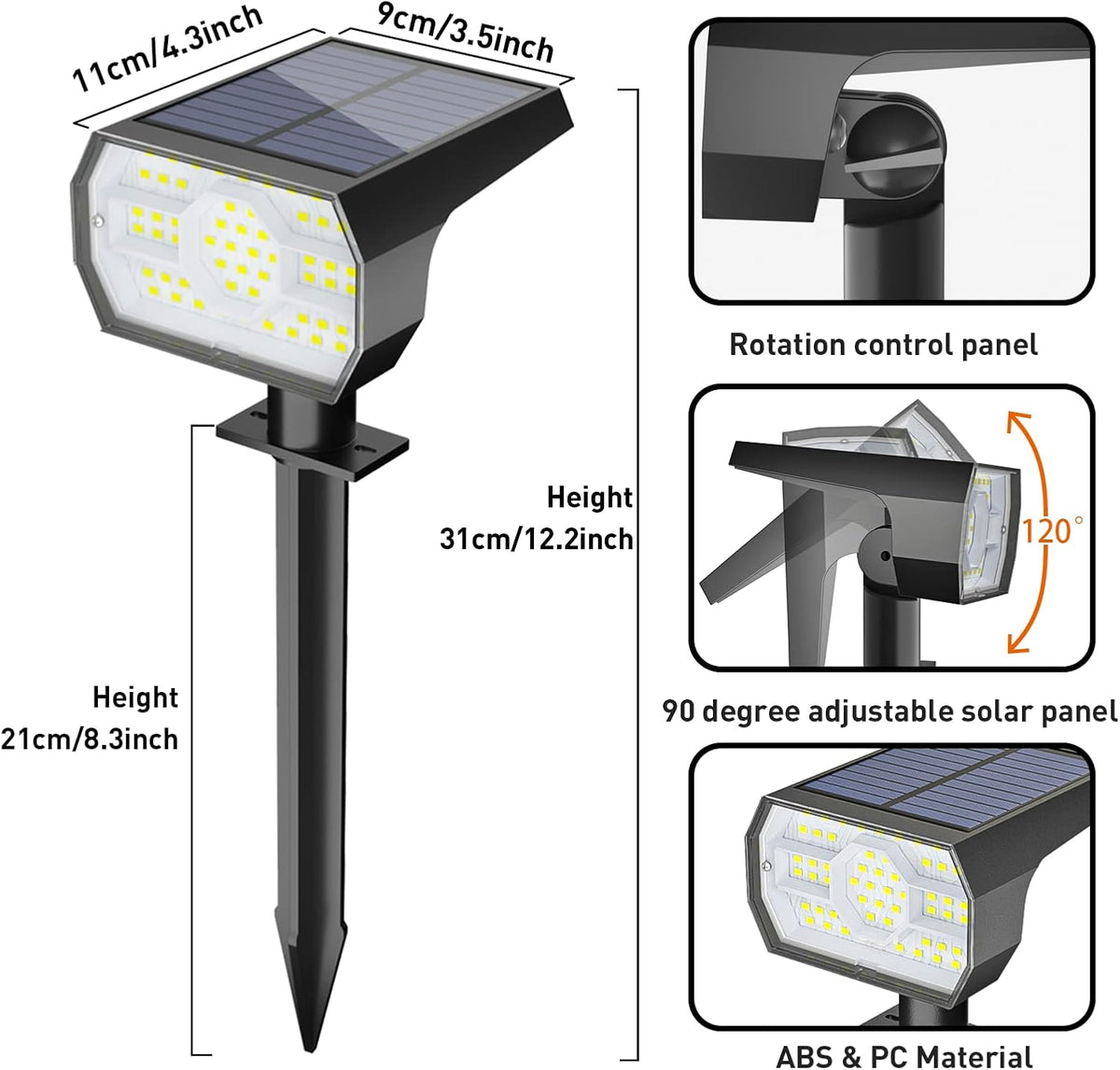 NYMPHY Solar Lights Outdoor Waterproof IP68, 56 LED 3 Lighting Modes Solar Powered Garden Yard Spot