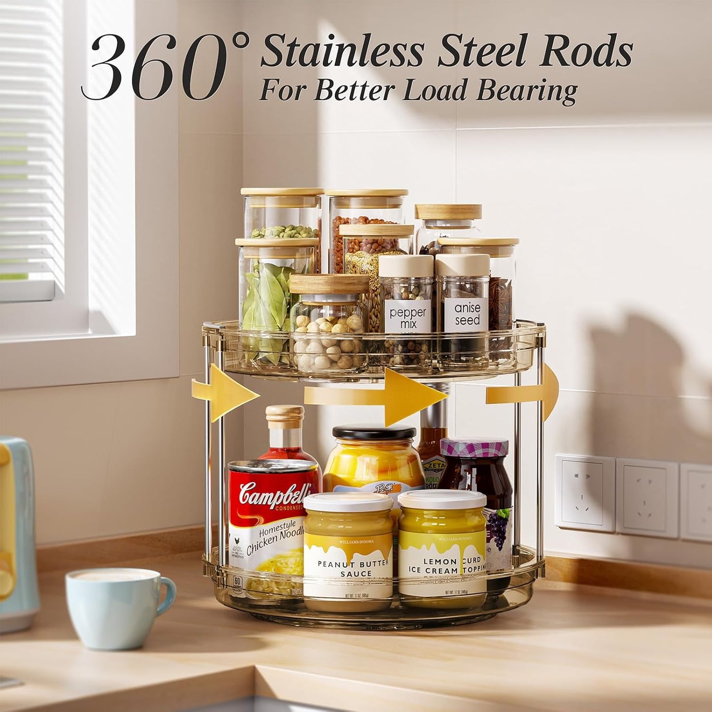 LAMU 2 Tier Lazy Susan Turntable Organizer 10.6'' Rotating Spice Rack Organization for Cabinet