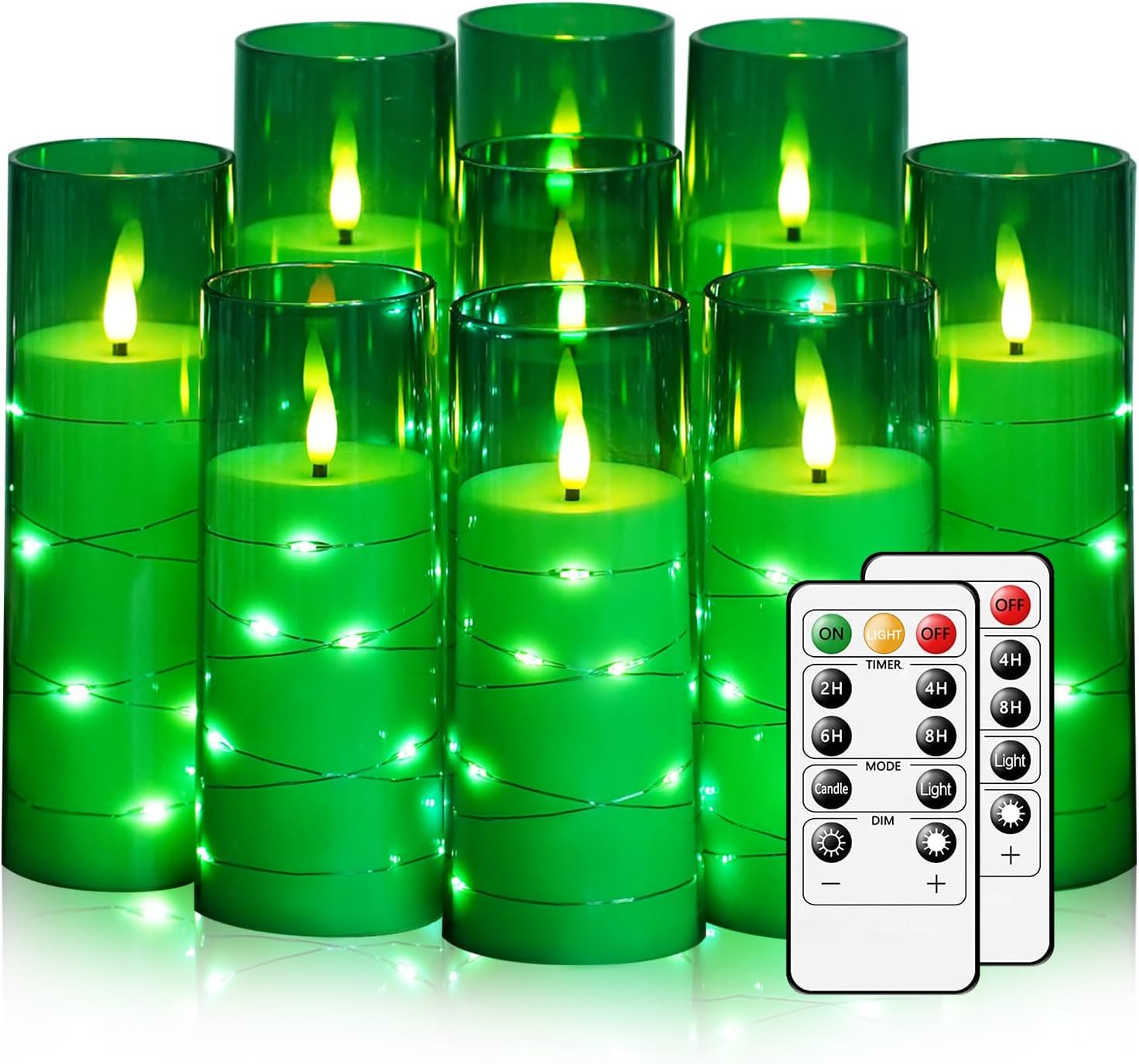 Flickering Flameless LED Candles,Battery Operated Candles 9 Pcs with Embedded Star String,Acrylic