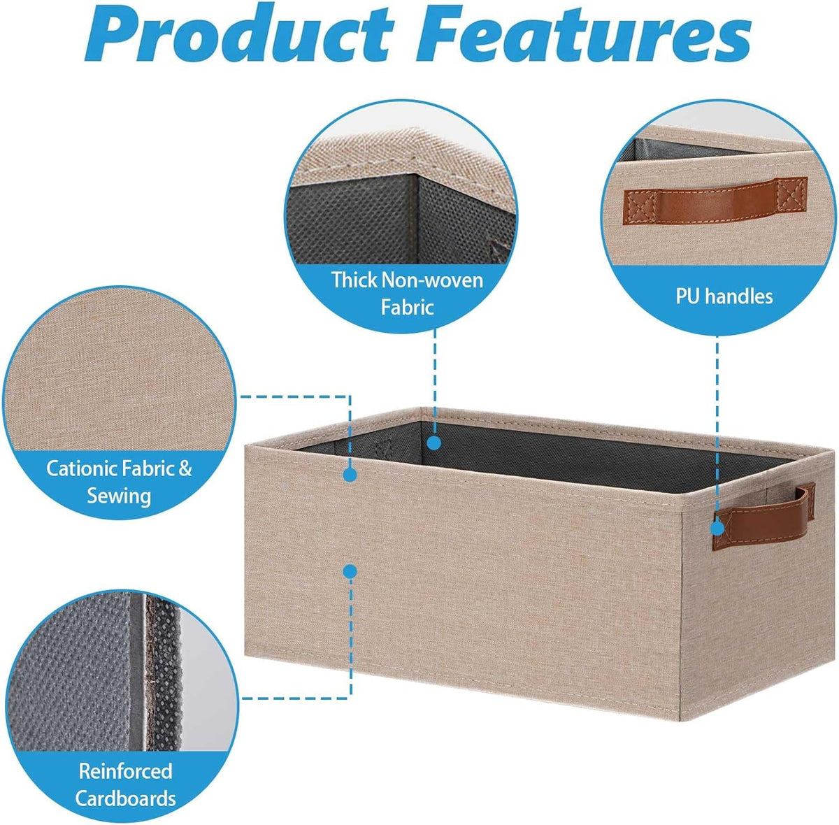 GhvyenntteS Small Fabric Storage Bins 6 Pack, 11.8" x 7.87" x 5.11" Storage Basket with Leather