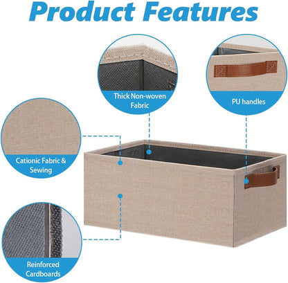 GhvyenntteS Small Fabric Storage Bins 6 Pack, 11.8" x 7.87" x 5.11" Storage Basket with Leather
