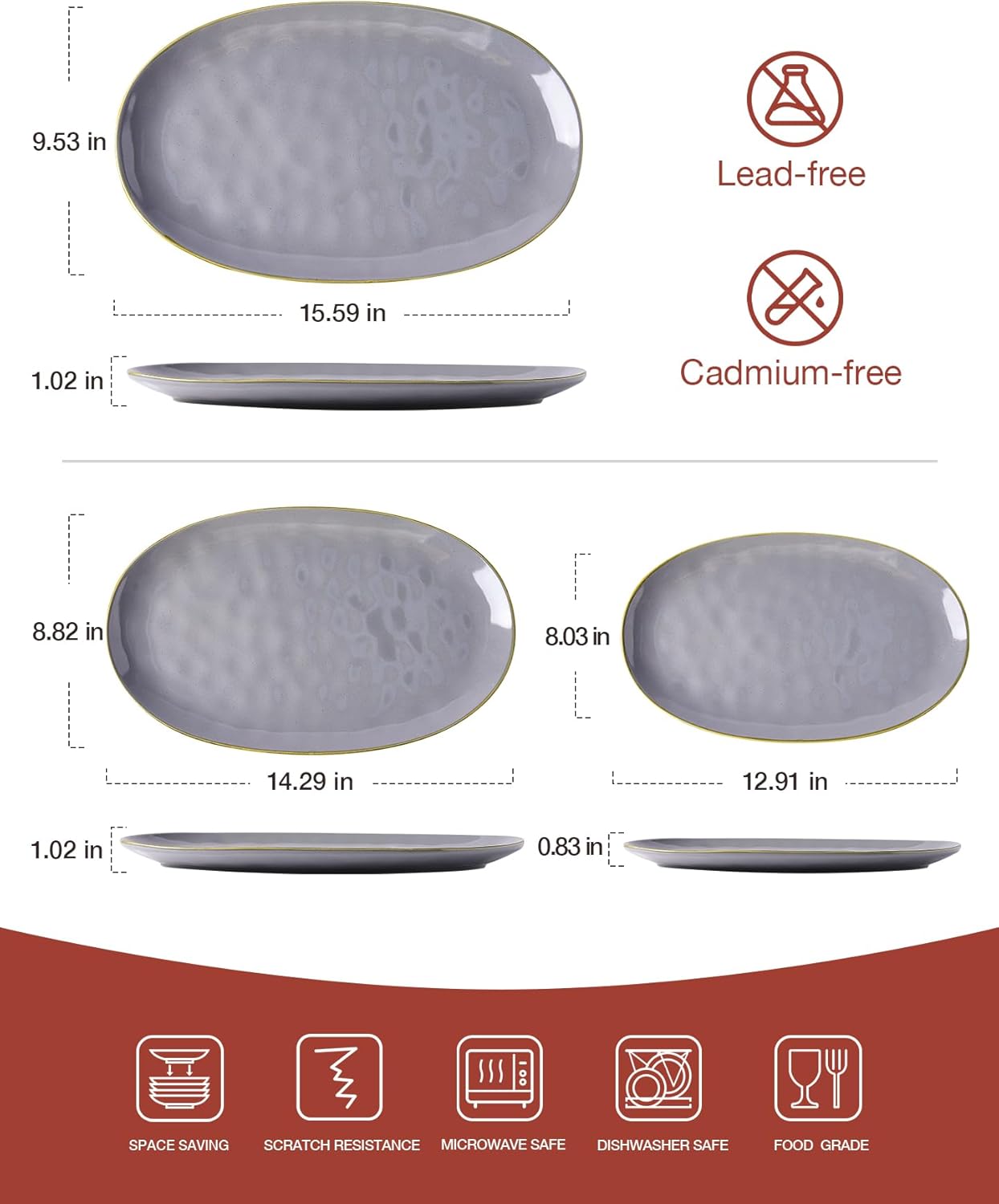 famiware Serving Platter, Oval 15.59/14.3/12.9 inch Serving Dishes for Entertaining, Serving Bowls