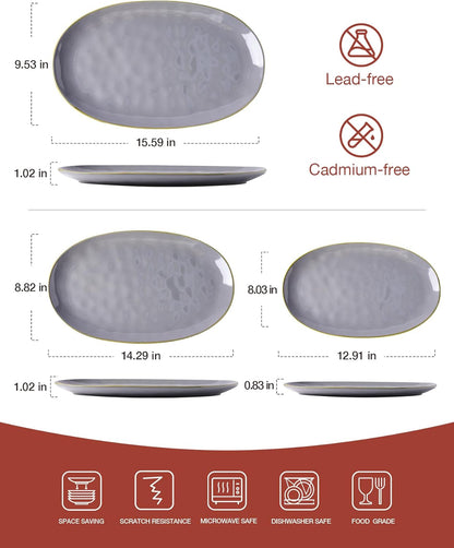 famiware Serving Platter, Oval 15.59/14.3/12.9 inch Serving Dishes for Entertaining, Serving Bowls