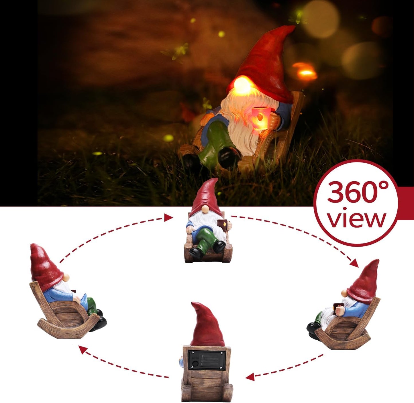 Solar Garden Gnomes Outdoor Statue with Solar Lights,7.1“ Figurine Lights Solar Garden Yard