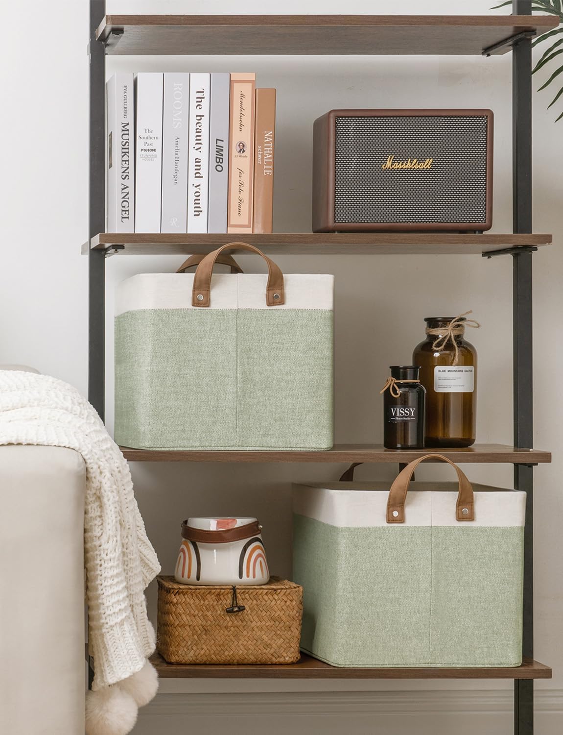 StorageWorks Storage Bins, Fabric Storage Bins for Shelves, Large Storage Baskets with Metal Frame