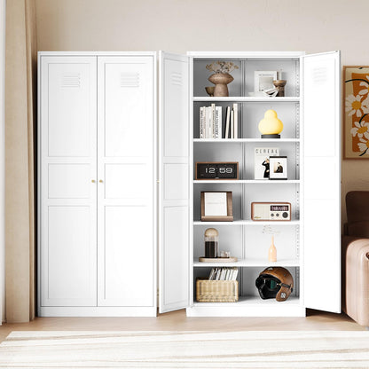 Letaya White Storage Cabinet with Adjustable Shelves-Metal Home Kitchen Pantry Cabinets with
