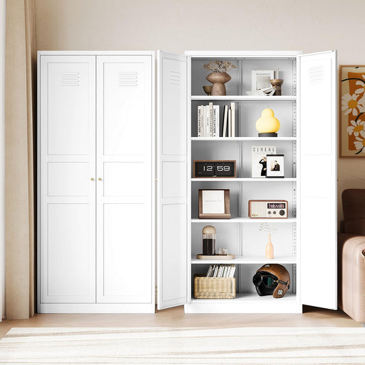 Letaya White Storage Cabinet with Adjustable Shelves-Metal Home Kitchen Pantry Cabinets with