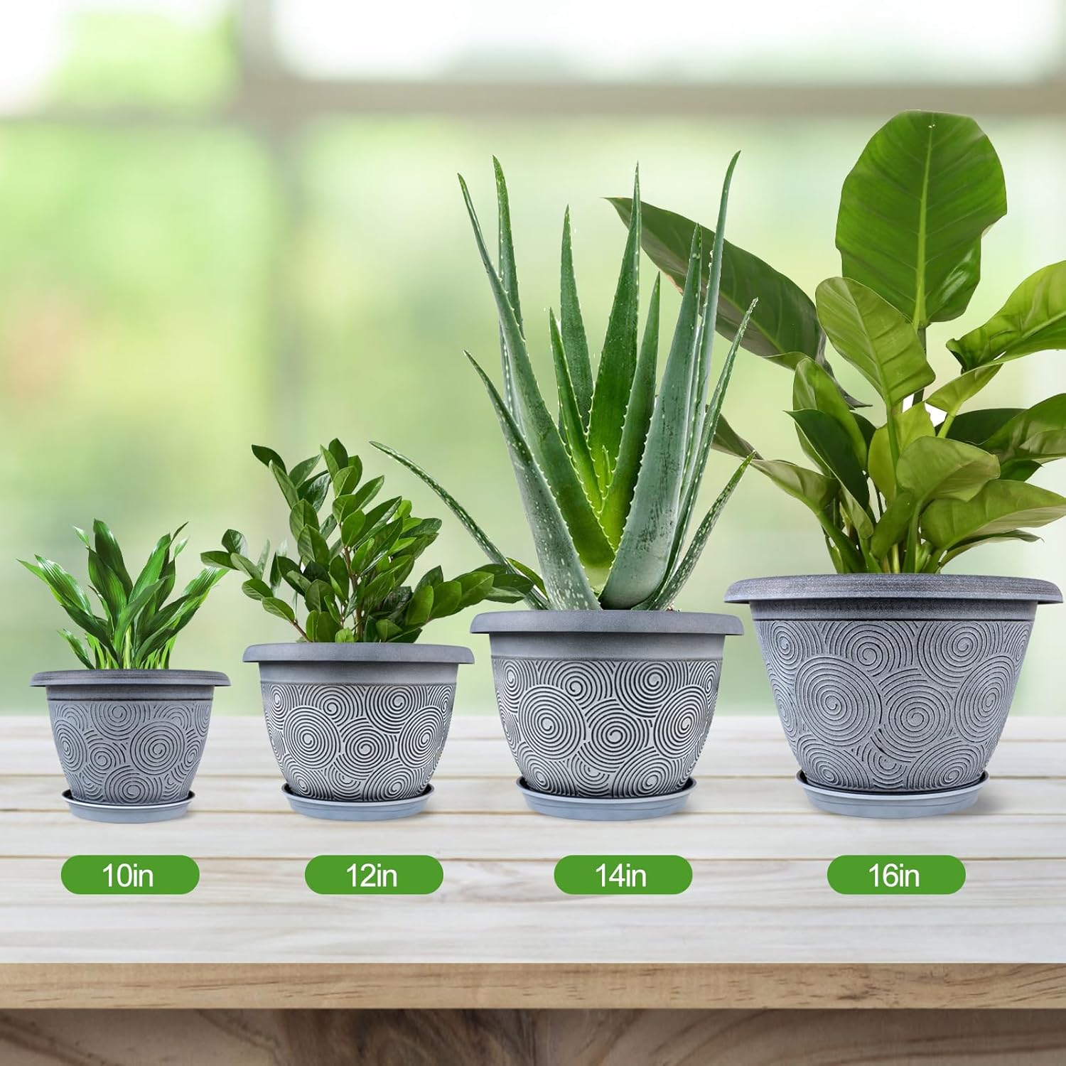 14 Inch Large Planter Pot for Plants Indoor Outdoor, 4 Pack Plastic Flower Pots with Drainage Hole