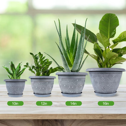 14 Inch Large Planter Pot for Plants Indoor Outdoor, 4 Pack Plastic Flower Pots with Drainage Hole