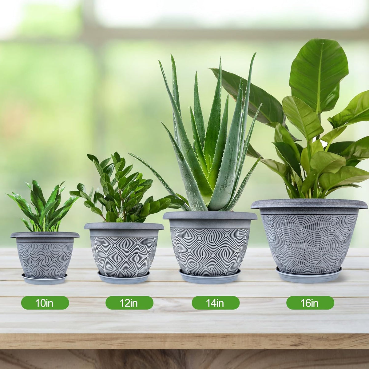 10 Inch Flower Pots Planters for Indoor Outdoor Plants, 3 Pack Plastic Large Plant Pots with