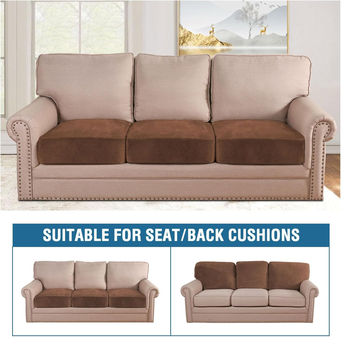 H.VERSAILTEX Velvet Stretch Couch Cushion Cover Plush Cushion Slipcover for Chair Loveseat Sofa