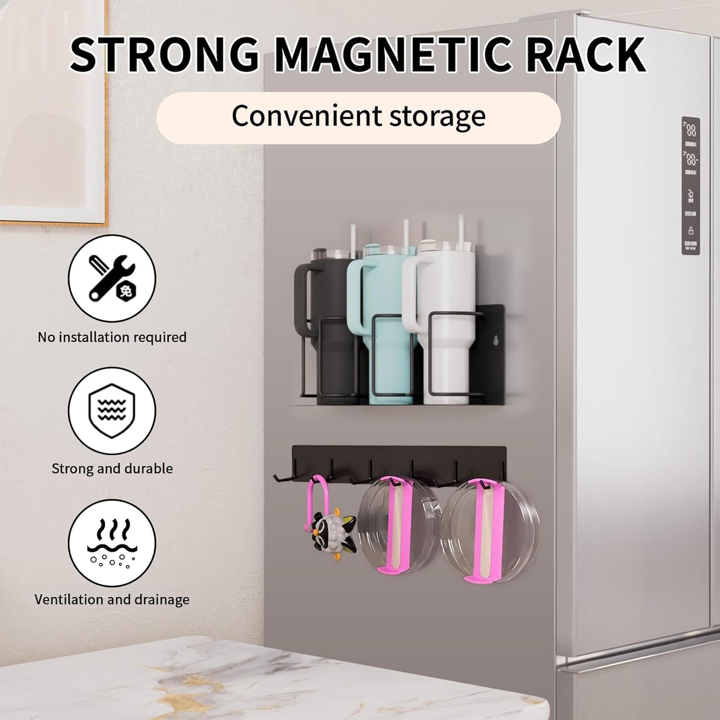 Strong Magnetic Cup Holder for Fridge, Fits Stanley 40/30/20 oz, Yeti & More, No-Drill Tumbler