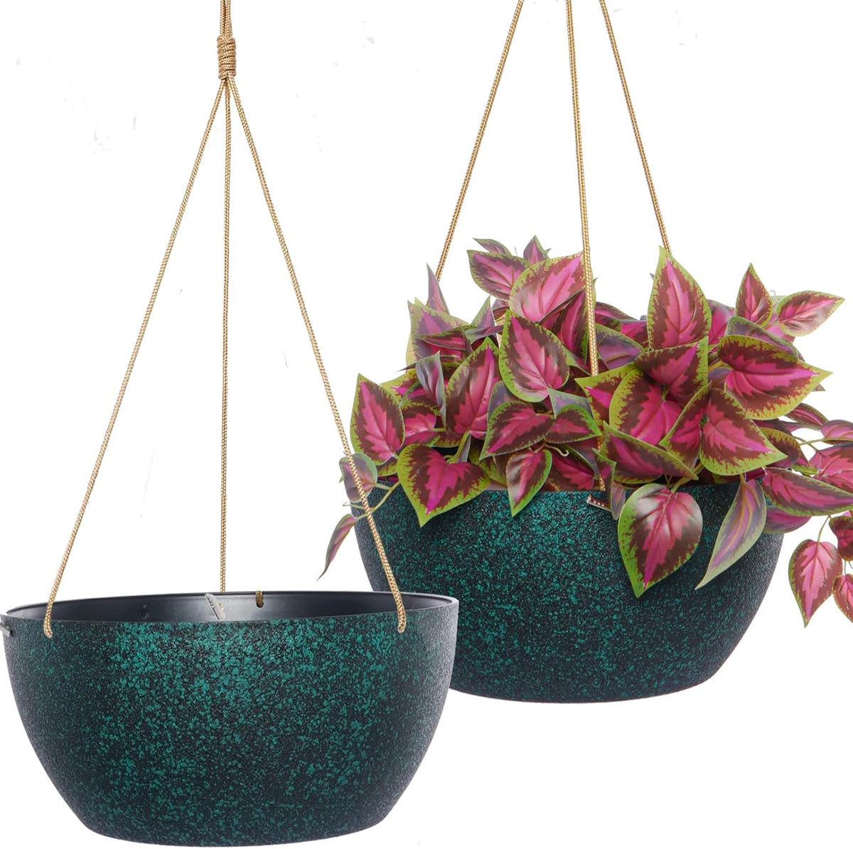 12 Inch 2 Pack Large Hanging Planters for Indoor Outdoor Plants, Plastic Hanging Basket Pots for