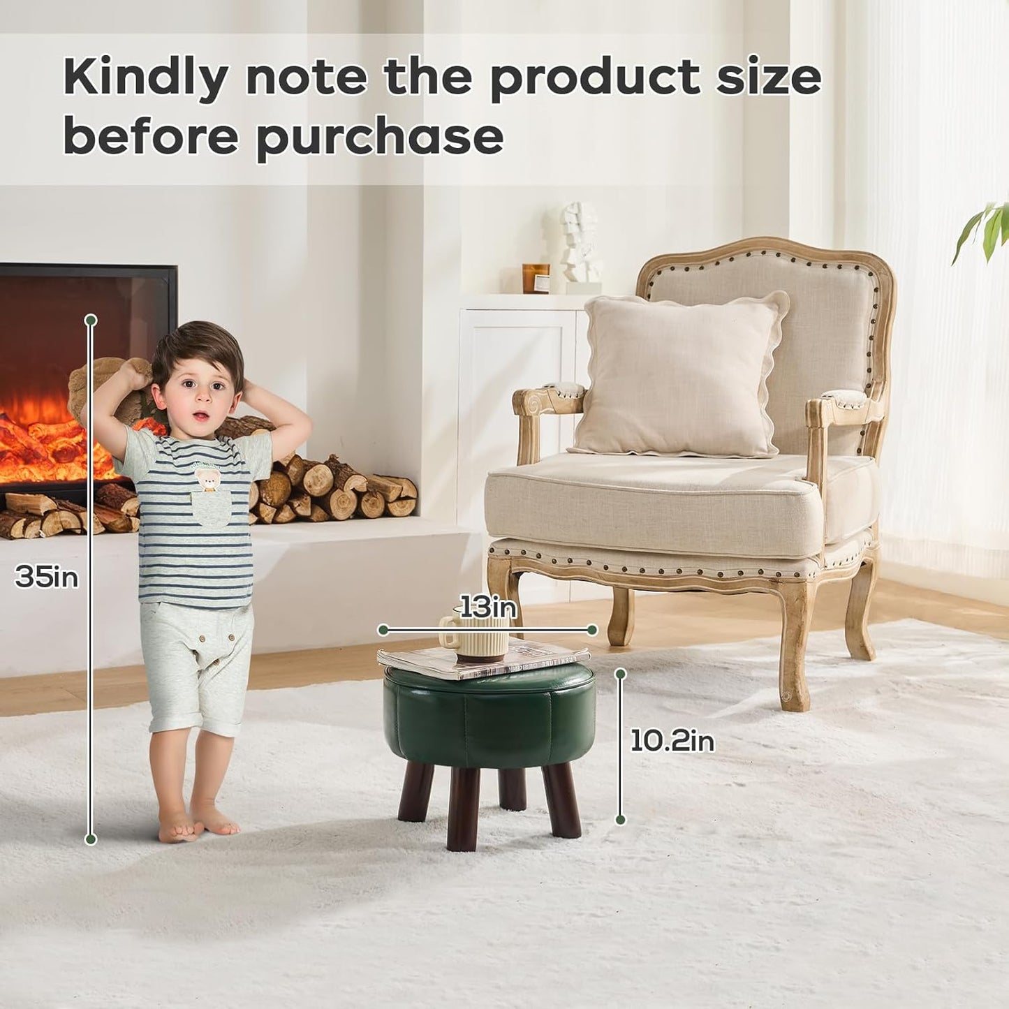 13in Small Foot Stool Ottoman, Round Faux Leather Foot Rest for Couch, Under Desk Pouf Footstool