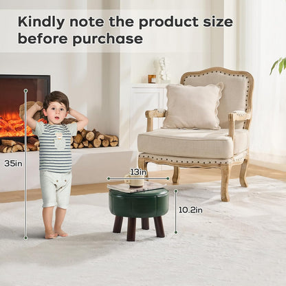 13in Small Foot Stool Ottoman, Round Faux Leather Foot Rest for Couch, Under Desk Pouf Footstool