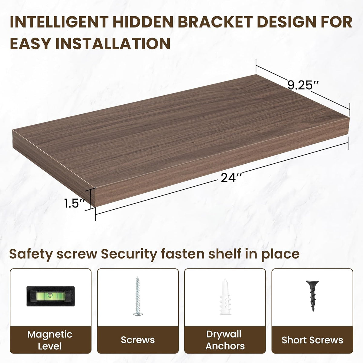 24 Inch Floating Shelves, 24"x9.25"x1.5" Inch Deep Floating Shelves for Wall, Wooden Shelves for