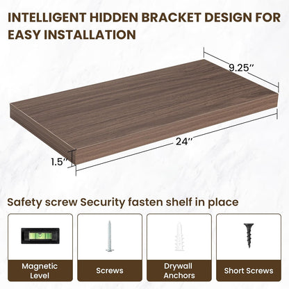 24 Inch Floating Shelves, 24"x9.25"x1.5" Inch Deep Floating Shelves for Wall, Wooden Shelves for