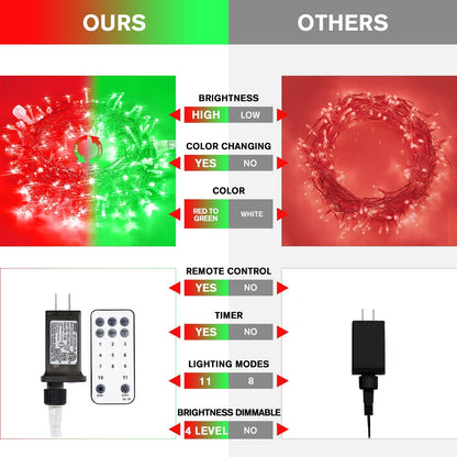 JMEXSUSS 100 LED Red & Green Christmas Lights Plug in, Christmas String Lights Indoor, 33ft
