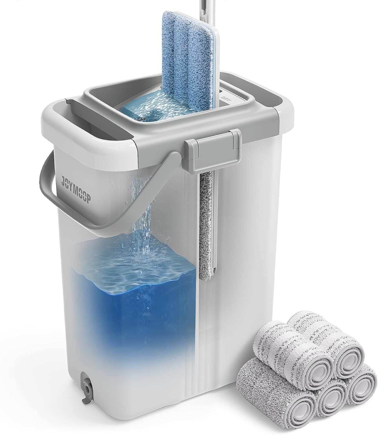JOYMOOP Mop and Bucket with Wringer Set, Flat Squeeze Mop with Bucket (X-Large), Dust Mop for Wall