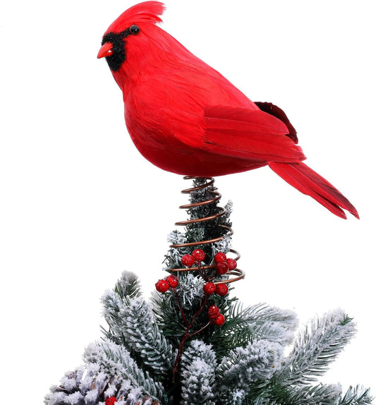 Retisee 11.8'' Cardinal Christmas Tree Topper Red Cardinal Christmas Tree Decoration Red Bird