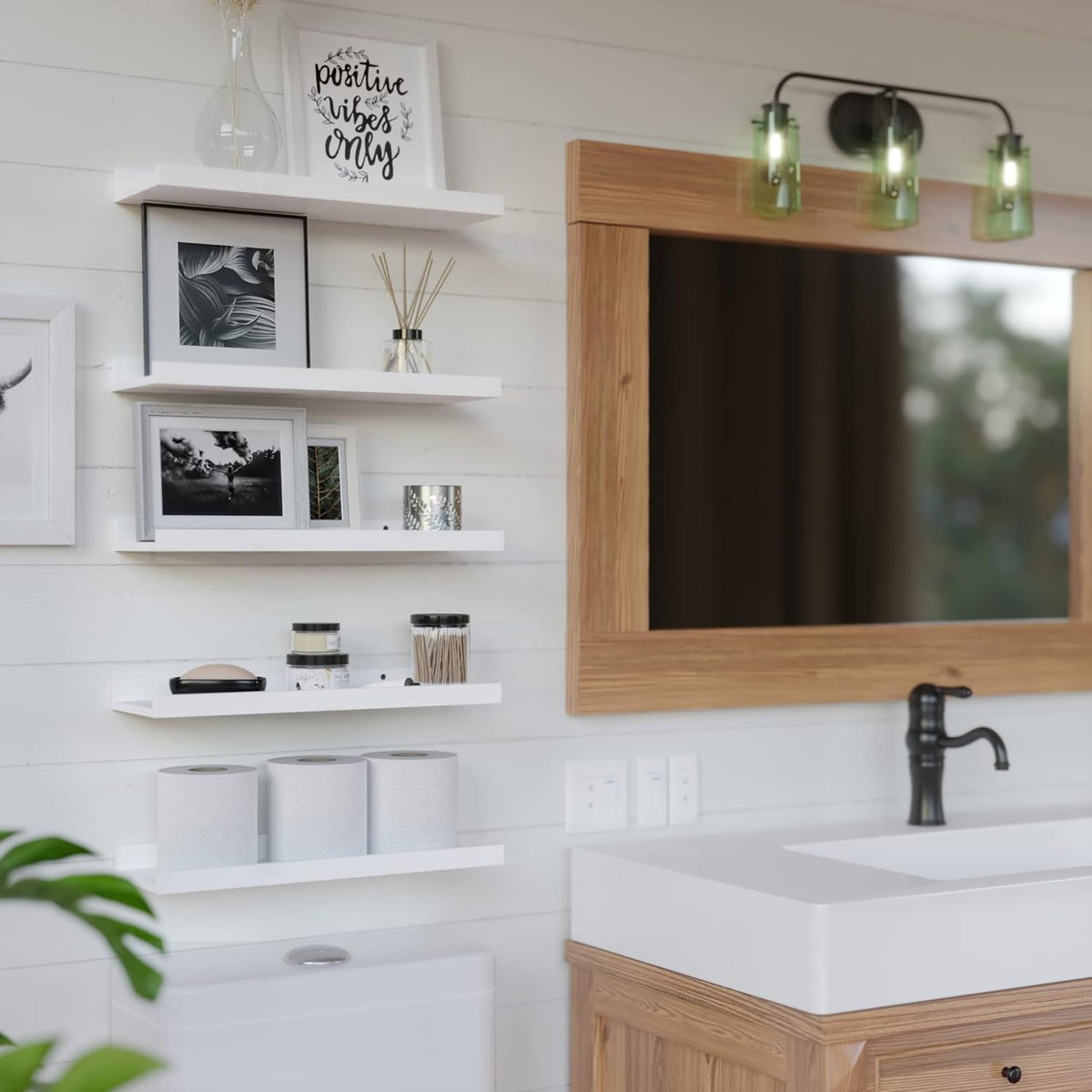 RICHER HOUSE 5 Set White Floating Shelves, Wall Mounted Shelves for Wall Decor, Modern Picture