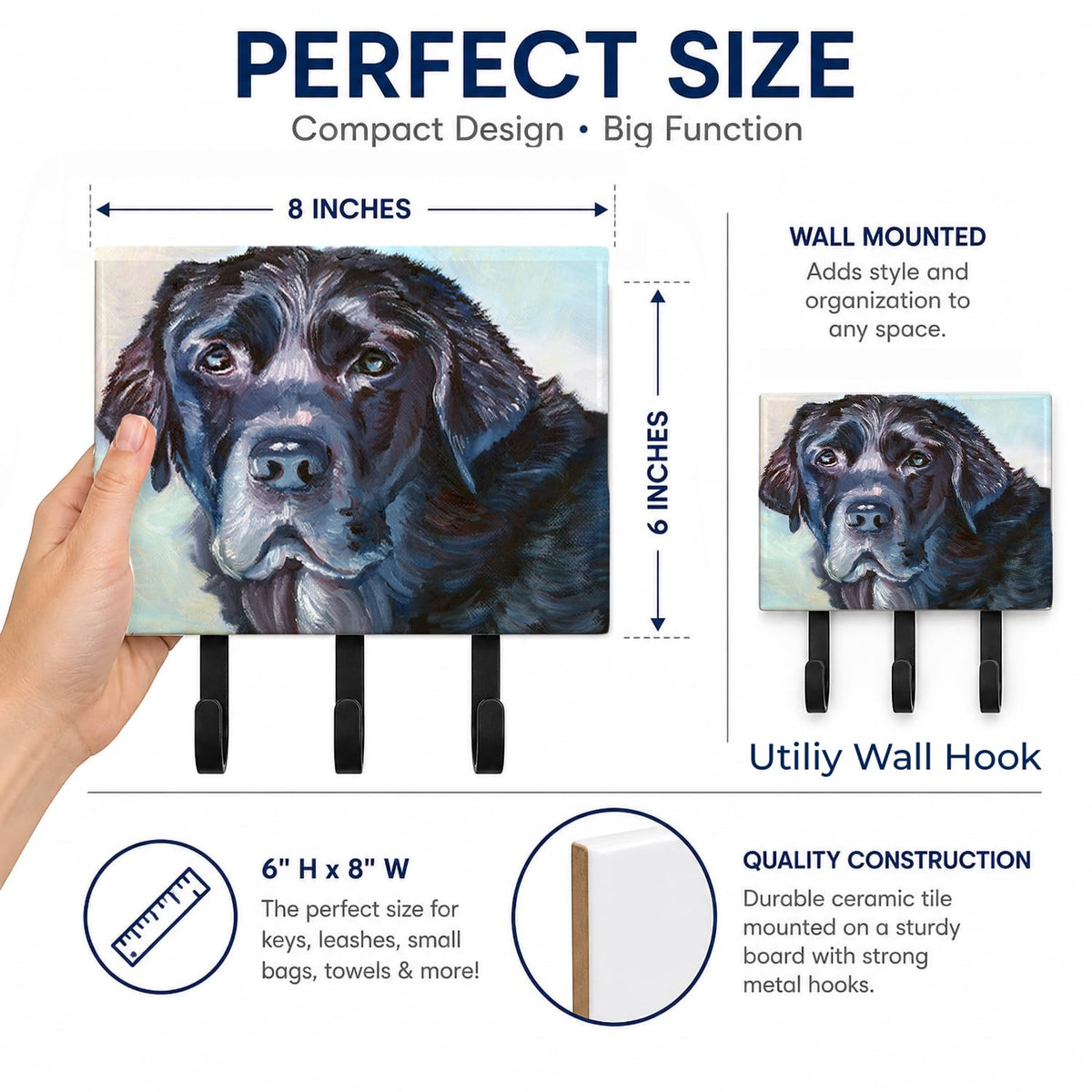 Caroline's Treasures 7419TH68 Black Labrador Face Leash or Key Holder, Wall Hooks, Key Hooks