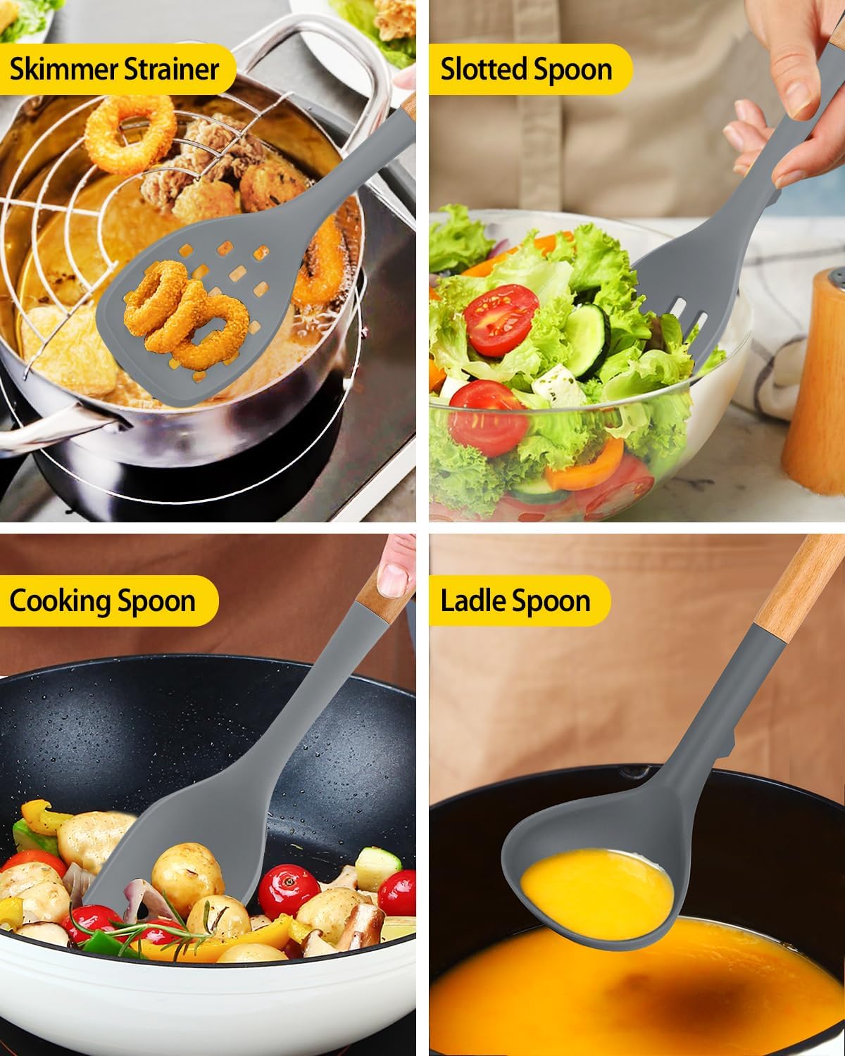 Silicone Kitchen Utensil Set for Non Stick Cookware, 7 Pcs Heat Resistant Cooking Utensils with