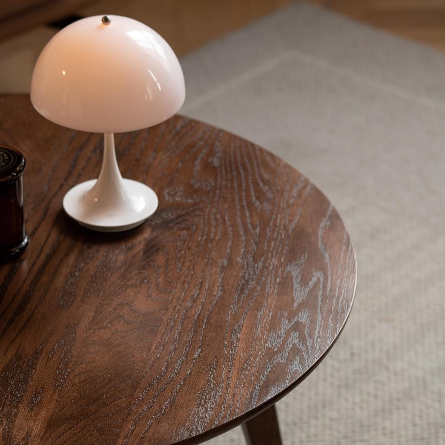 100% Solid Oak Wood Mini Coffee Table, Round Living Room Table Side Table w/Solid Wood Legs, Walnut