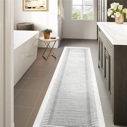Wonnitar Washable Striped Runner Rug 2'6"x8', Non-Slip Berber Stripe Hallway Runner, Low Pile