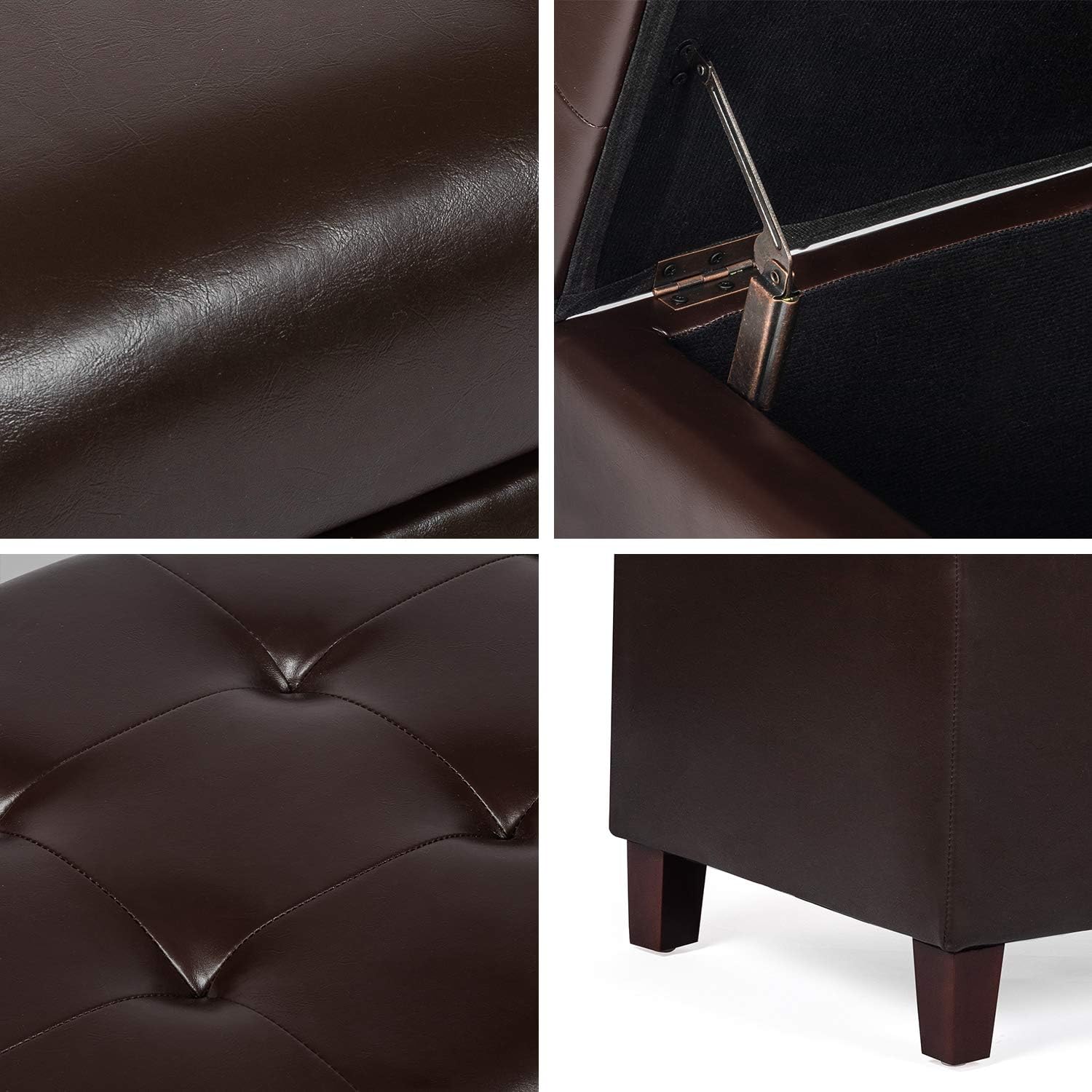 Asense Storage Ottoman Bench, Faux Leather Upholstered End of Bed Bench with Safety Hinge Wooden
